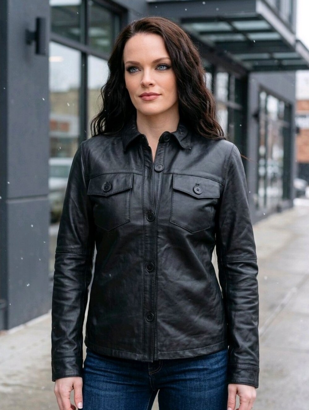 La Marey ✦ Genuine Lambskin Leather Shacket ✦ Black Button-Up Structured Jacket